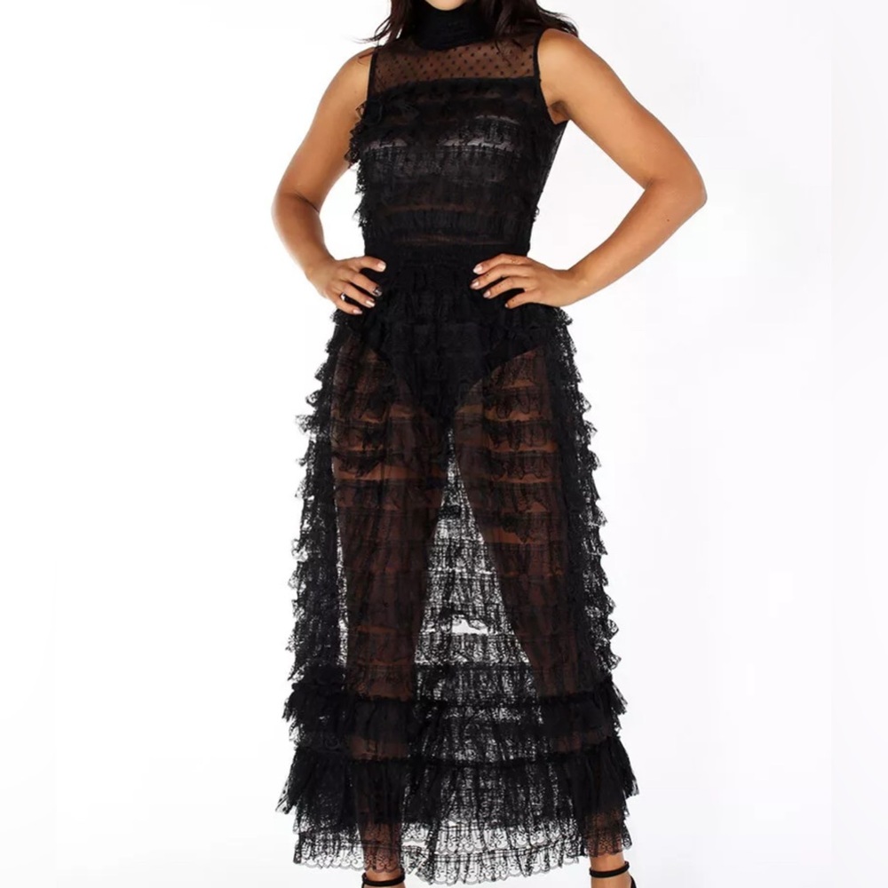 Sheer sleeveless maxi dress. Black. Sheer Lace Whimsicoth Fairy Coquett
